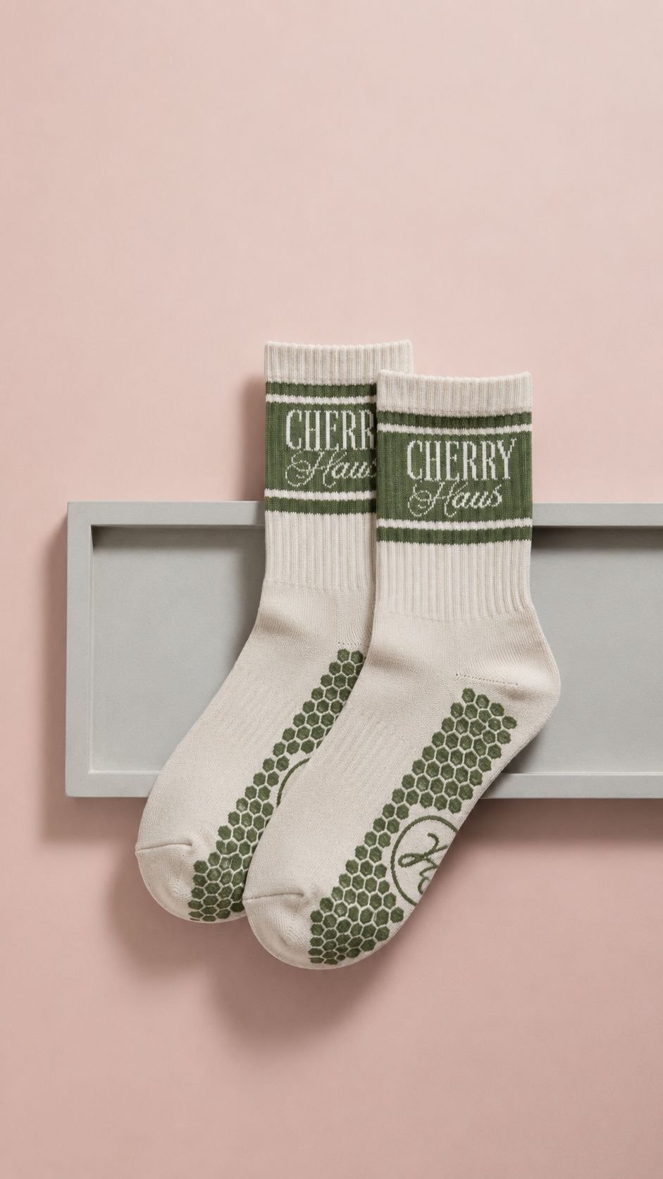 Cherry Signature Grip Sock- Green