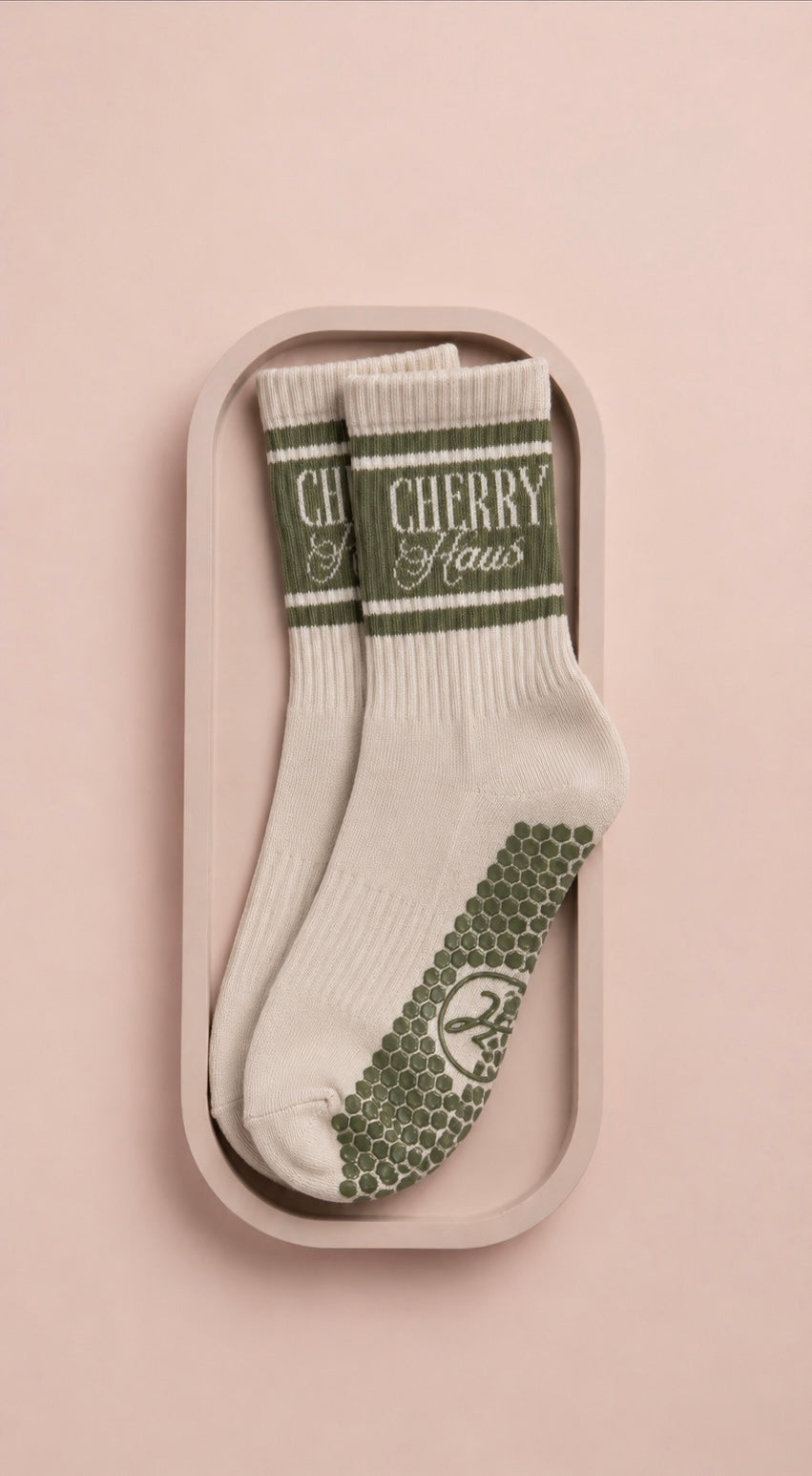 Cherry Signature Grip Sock- Green
