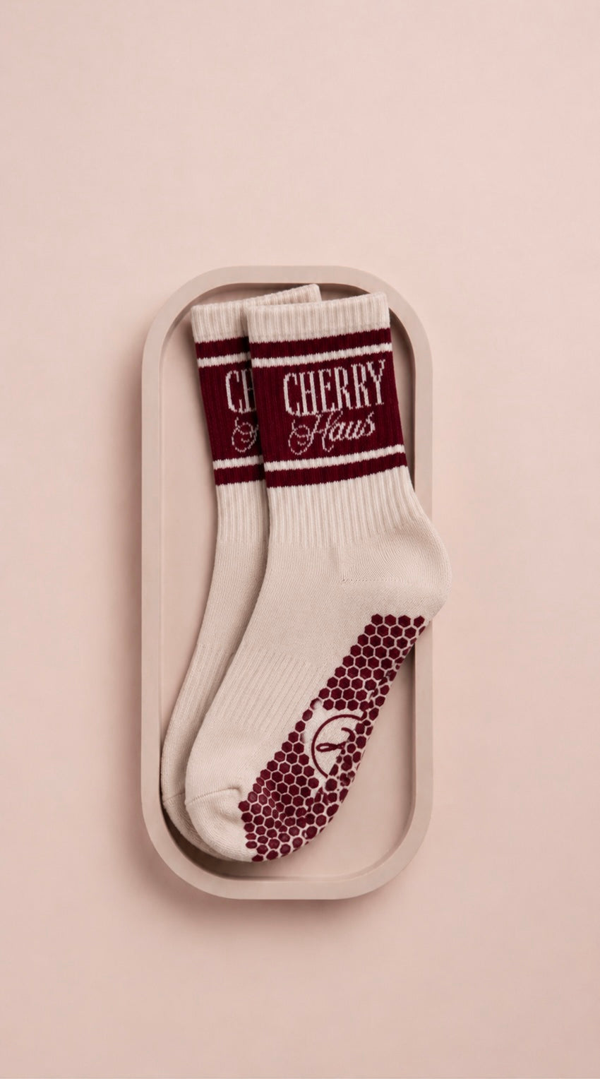 Cherry Signature Grip Socks- Red
